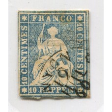 SUIZA 1854 Yv. 27a ESTAMPILLA USADA PAPEL MEDIANO 35 €
